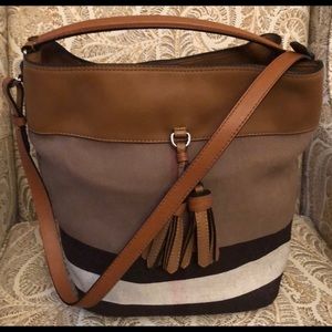Burberry bucket brown leather tote